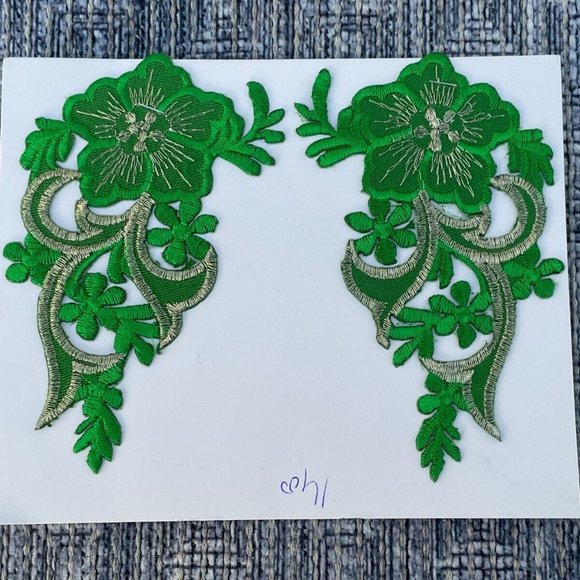Green Embroidery Patches Leaf Shape Iron On Patches Set of 2 Patches New - Picture 4 of 7